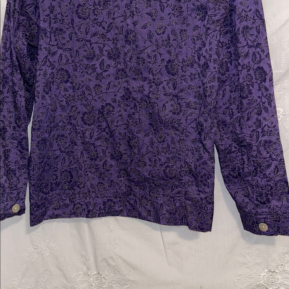 Denim & Co. 1X Floral Print Button Down Collared Blouse Cotton Polyester New - Picture 10 of 16